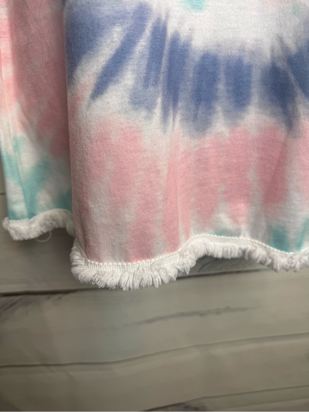 Soft Tie-Dye Short Sleeve Fringe Top - Pastel Blue, Pink & Mint - Picture 4 of 9